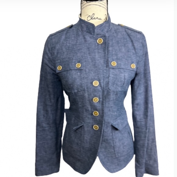 BANANA REPUBLIC BLAZER BLUE LINEN MILITARY STYLE LONG SLEEVE. Size 6 - Picture 2 of 10
